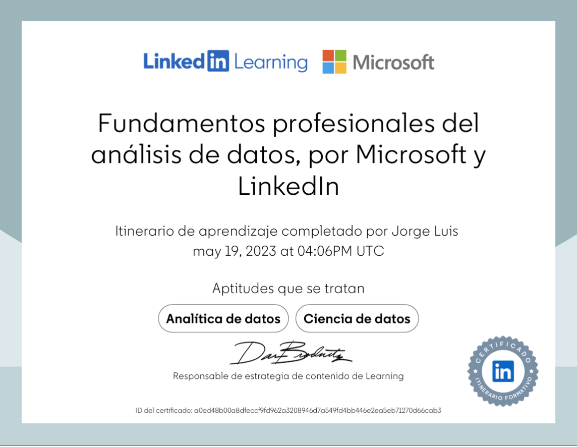 Certificado: Científico de Datos